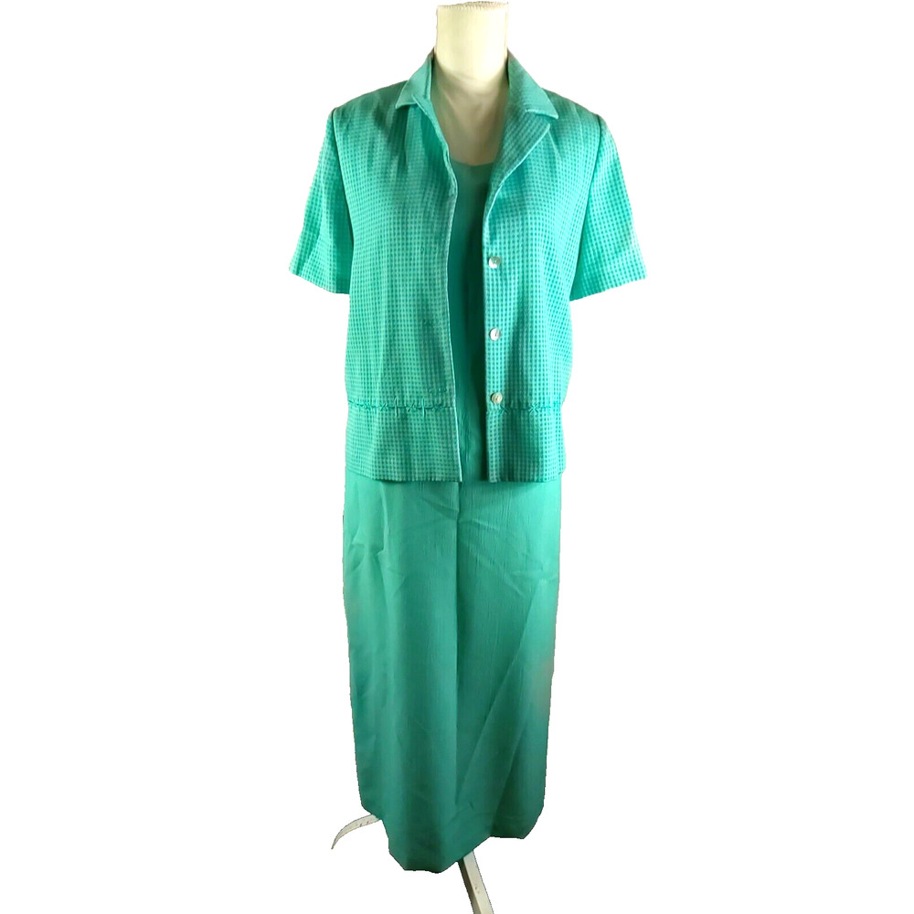 Miss Dorby Women's 2 Piece Dress Size 8 Green Check Spring Church Wedding